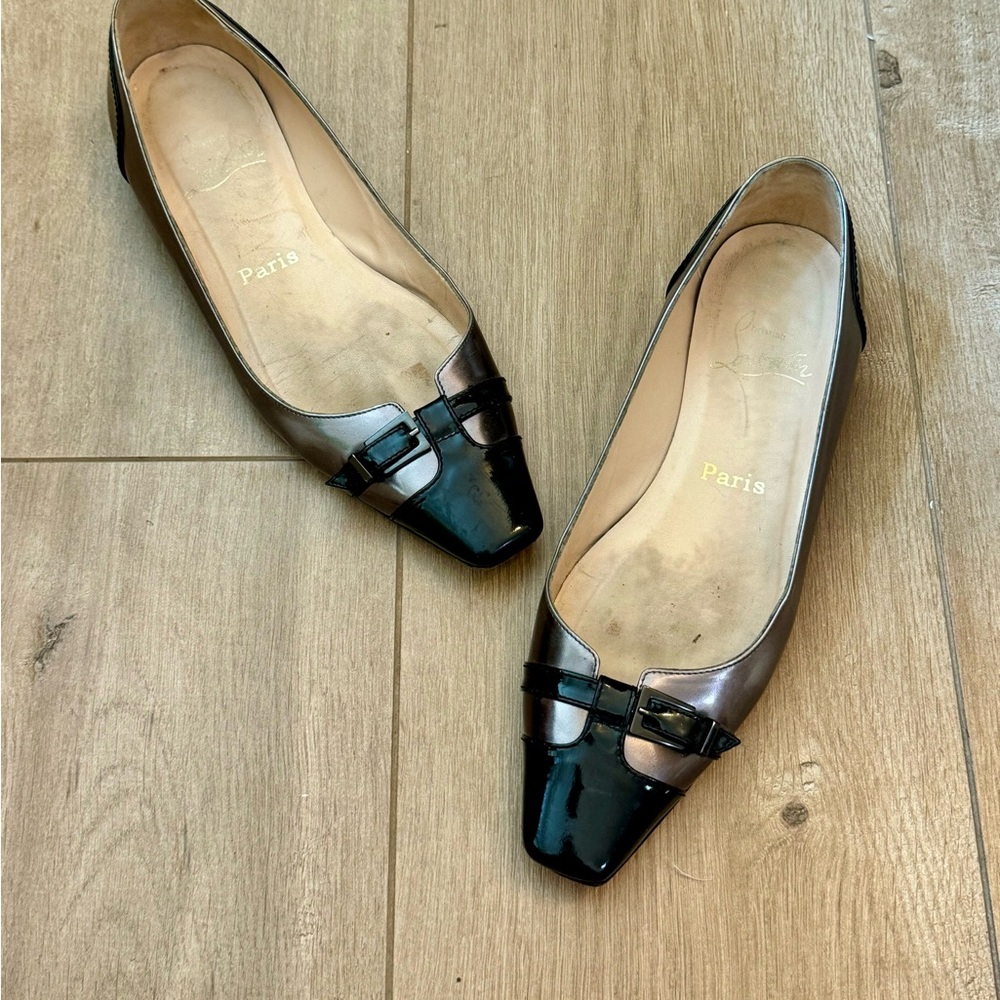 Louboutin Black and Dark Silver Flats 37
